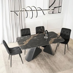 Stół Rozkładany Prostokątny VERONA 160-240 cm Ceramiczny Czarny Marmur/Czarny Nowoczesny