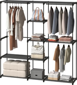 HOMCOM Szafa materiałowa z drążkiem na ubrania 182x43x185 cm Czarna | Aosom PL