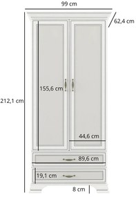 Klasyczna szafa dwudrzwiowa z szufladami fineline crema T0-R91