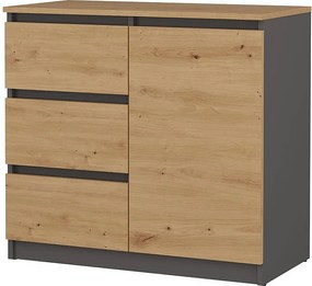 Komoda Malwa 1D3S |   Antracyt-Dąb Artisan | 80x40x75 cm | 3 Szuflady, 1 Drzwi