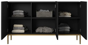 Komoda Nicole 150 cm - czarny mat / złote nóżki