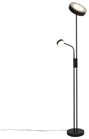 Lampa stojąca czarna w tym LED i ściemniacz z lampką do czytania - Kelso Retro Oswietlenie wewnetrzne