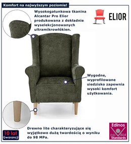 Zielony nowoczesny tapicerowany fotel uszak  - Snug