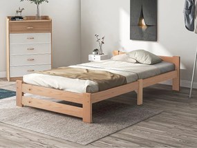 Łóżko proste z litego drewna 90x200cm z wezgłowiem i stelażem na listwy - Naturalne