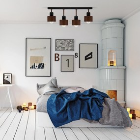 Brązowo-czarna lampa sufitowa, czteropunktowy spot DBR60x7SC z drewna