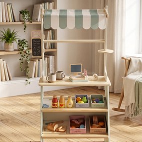 AIYAPLAY Stoisko supermarketowe dla dzieci, kasa do zabawy, 34 akcesoria, MDF, zielony
