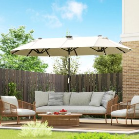 Outsunny Podwójny parasol, parasol tarasowy, nachylny, z panelem słonecznym, 35 diod LED, stal, beżowy, 2,95 x 1,50 x 2,19 m