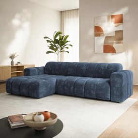 Masseno Narożnik SETIA Lewostronny, L-Kształtny, Nowoczesna Sofa narożna, Tkanina Szenilowa - Niebieski, LUMO 05