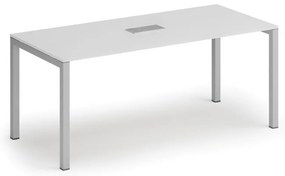 Stół konferencyjny PRIMO SQUARE, 180x80 cm, biały + port blatowy TYP I, srebrny