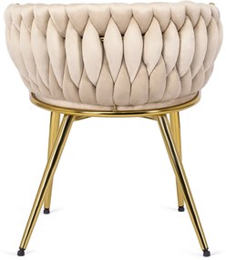 Krzesło Tapicerowane Plecione do Salonu CAPRI Kremowe Welurowe do Toaletki Nowoczesne Glamour