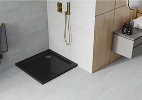 Mexen Flat brodzik kwadratowy slim 90 x 90 cm, czarny, syfon złoty - 40709090G