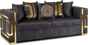 Sofa PALLAZO 3S Trzyosobowa Czarno/Złota Welurowa Nowoczesna Glamour