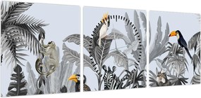 Obraz - Ilustrowana dżungla (z zegarem) (90x30 cm)