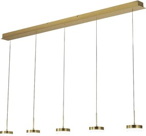 Lampa wisząca Fabas Luce Dunk z 5 źródłami światła - 40 W, ściemnialna dioda LED - mosiądz satynowy, konstrukcja liniowa