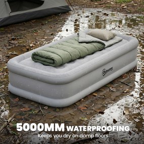 Outsunny Materac Dmuchany 1-osobowy Samopompujący Łóżko z Wbudowaną Elektryczną Pompką w 3 Minuty Flokowana Powierzchnia | Aosom PL