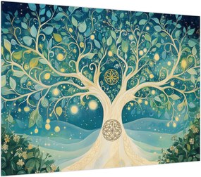 Obraz na szkle – Magiczne drzewo ze spiralami (70x50 cm)