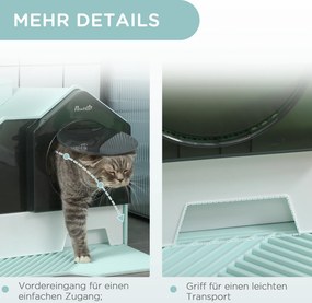 PawHut Toaleta dla kotów, Design chatki, 1 Mata filtrująca, 1 Łopatka do żwirku, wymienna podstawka, Zielony + Biały