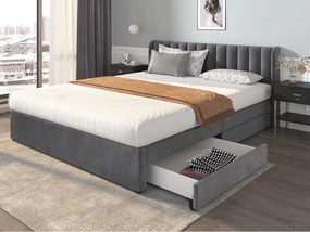 Łóżko 180x200cm z 2 szufladami - tapicerowane welurem - styl nowoczesny - Szare