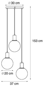 Designerska lampa wisząca czarna z przezroczystym szkłem okrągła 3-punktowa - MallonDesignerski Oswietlenie wewnetrzne