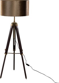 Mosiężna lampa podłogowa na trójnogu z abażurem z weluru w kolorze brązu 50 cm - Cortin
