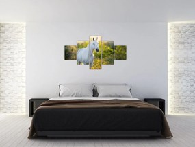 Obraz białego konia na łące (125x70 cm)