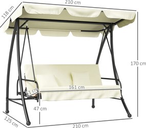 Outsunny Huśtawka ogrodowa z funkcją leżanki, 3-osobowa, Metal+Poliester, 200 x 125 x 170 cm, Biała