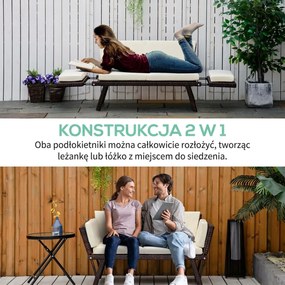 Outsunny Sofa ogrodowa 2-osobowa, technorattan, składane podłokietniki, stal, brązowa, 129x63x67cm | Aosom PL
