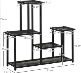 Outsunny Kwietnik Stojak na Rośliny 4 Półki Odporny na Warunki Atmosferyczne Czarny 91x25x83cm | Aosom PL