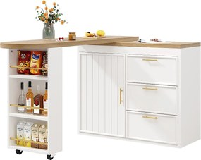 Bark rozsuwany - obrotowy - 128-203x39x90cm - z 1 drzwiami i 3 szufladami - duże miejsce do przechowywania i metalowe uchwyty - Biały