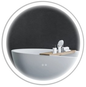 kleankin LED Lustro do łazienki, funkcja dotyku, brak zaparowania, okrągłe, 60 x 60 cm