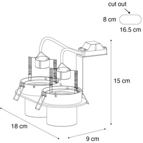 Set van 6 inbouwspots zwart GU10 50mm 2-lichts - Installa Nowoczesny Oswietlenie wewnetrzne