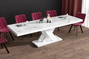 Stół rozkładany XENON LUX 160(256)x89 biały marmur venatino/biały połysk HUBERTUS