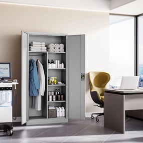 Szafa metalowa ubraniowa z półkami DAWID, 900 x 1850 x 450 mm, szara