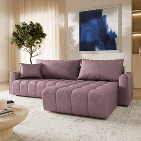 Masseno Narożnik FRIGA z funkcją spania i pojemnikiem na pościel Narozniki L, Rozkładana sofa - Wrzosowy, MONOLITH 62