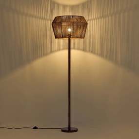 Lampa podłogowa drewno orzechowe z brązowym abażurem z papierowego sznurka 50/50/30 - Mels