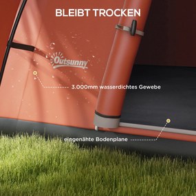 Outsunny Namiot kempingowy dla 5-6 os., Namiot rodzinny, wodoodporny, z przedpokojem, 550L x 300B x 198Wcm, Pomarańczowy