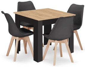 Czarny zestaw jadalniany 1 + 4, stół MADO ARTISAN 80x80 + krzesła BALI MARK czarne