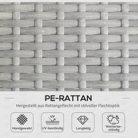 Outsunny 3-częściowy zestaw mebli ogrodowych z rattanu, komplet wraz z poduszkami, zestaw ogrodowy z 1 stolikiem, 1 leżakiem, 1 sofą dwuosobową, zestaw wypoczynkowy do ogrodu, tarasu, stal, jasnoszary