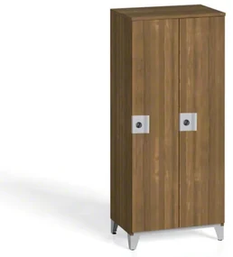 Drewniana szafka ubraniowa, 2-drzwiowa, 1400 x 600 x 400 mm, zamek obrotowy, orzech
