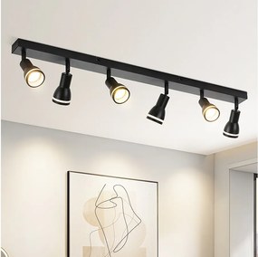 NETTLIFE Lampa sufitowa 6 czarnych punktów: metalowa lampa sufitowa GU10 obrotowe punkty wewnętrzne do kuchni biuro salon sypialnia, bez żarówek