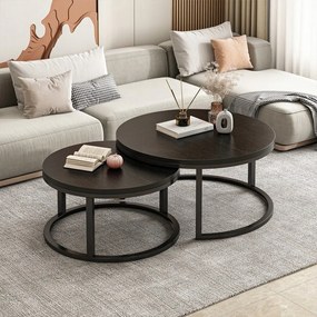 2-częściowy okrągły stół w stylu loft - czarny, MDF i stal - Ø70/50 cm