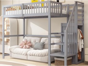 Łóżko drewniane antresola 90x200cm - z szafą - Szare