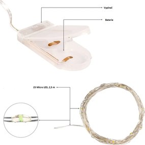Zestaw 10 przewodów świetlnych, 25 diod LED, zimna biel, bat