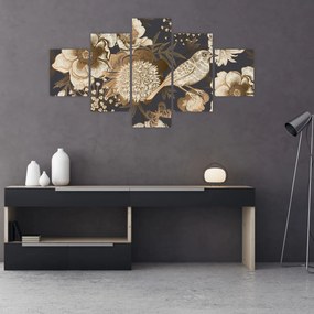 Obraz złotych kwiatów na ciemnym tle (125x70 cm)