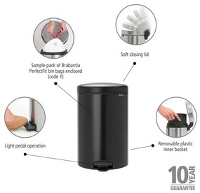 Stalowy kosz na śmieci z pedałem w kolorze matowej czerni 20 l NewIcon – Brabantia