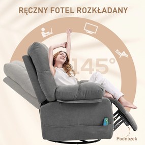 HOMCOM Fotel Relax z funkcją masażu, Regulowany obrotowy fotel masujący, 4 kieszenie boczne i pilot, Ciemnoszary