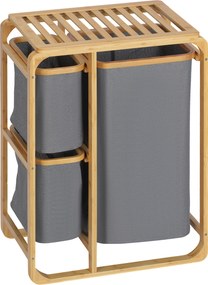 HOMCOM Kosz na Pranie z Bambusa 3 Wyjmowane Kosze Naturalny Szary 50x32x697cm | Aosom PL