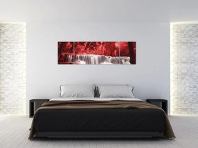 Obraz - Wodospad, czerwony (170x50 cm)