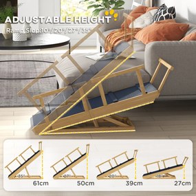 PawHut Rampa dla psów, regulowana wysokość, składana, poręcze, dla psów do 40kg, ramka z drewna, 85 x 40 x 78,5 cm, Czarny