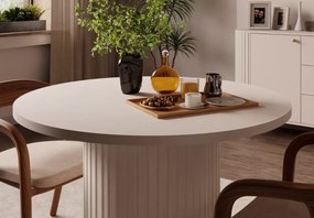 Okrągły stół rozkładany Opunio 100-188 cm beż piaskowy / dąb cremona / dąb dunin, ryflowana noga